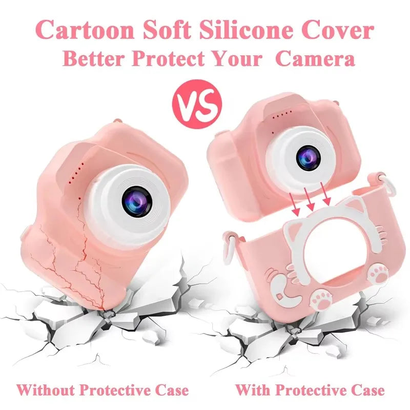 📸 Câmera Infantil Gato Fofo – Dupla Lente HD, Case de Silicone e Bateria Recarregável! 🐱🎥